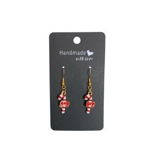Handmade Red and White Candy Cane with Bow Earrings